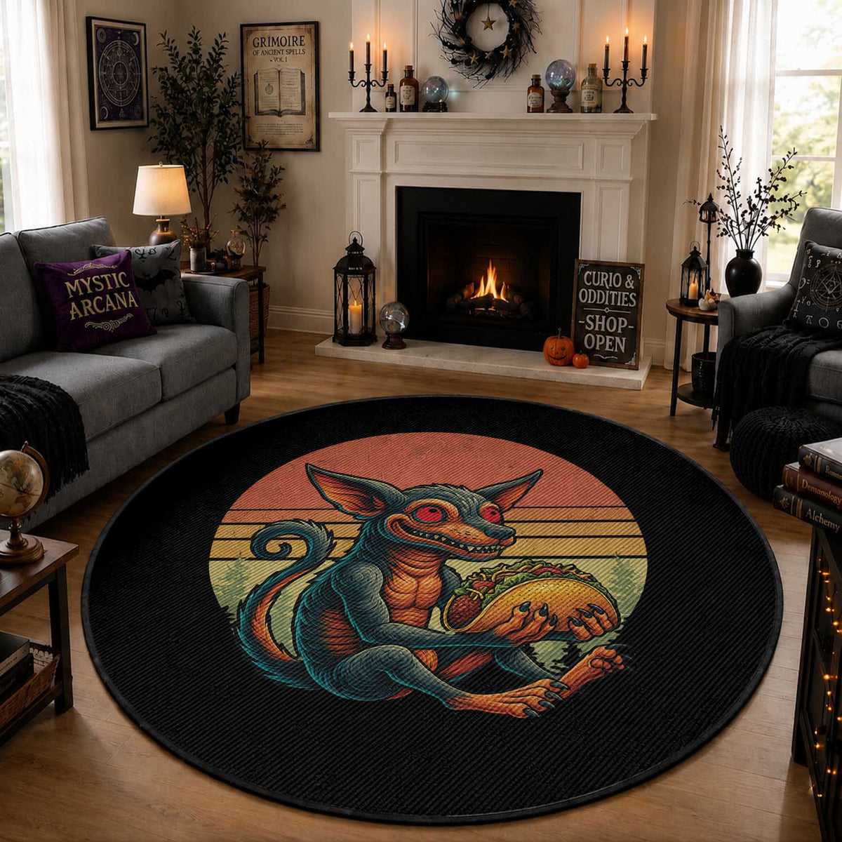 Funny Chupacabra Eat Tacos Cryptid Gift Round Rug