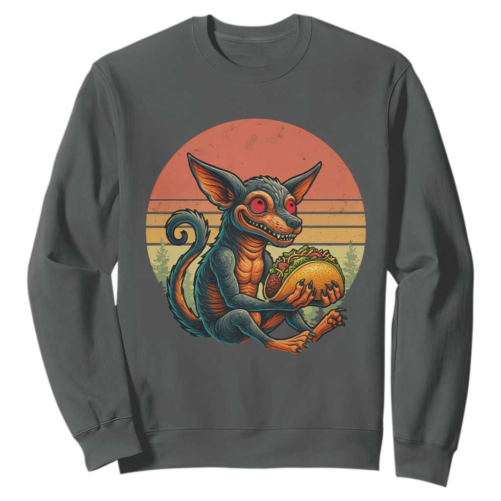Funny Chupacabra Eat Tacos Cryptid Gift Sweatshirt TS12 Dark Heather Print Your Wear