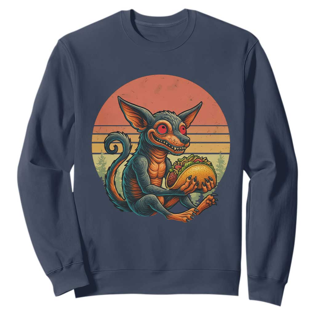 Funny Chupacabra Eat Tacos Cryptid Gift Sweatshirt TS12 Navy Print Your Wear