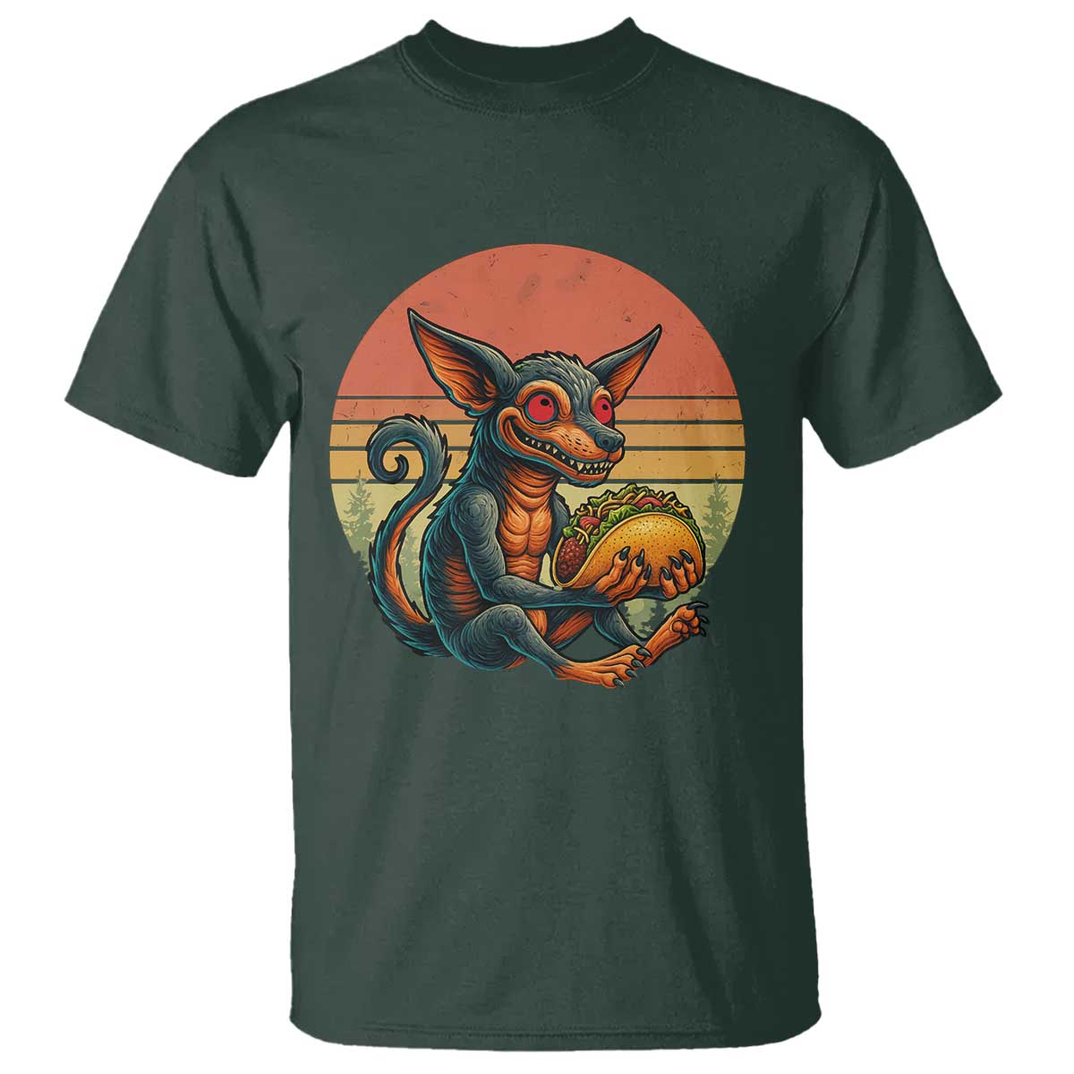Funny Chupacabra Eat Tacos Cryptid Gift T Shirt TS12 Dark Forest Green Print Your Wear