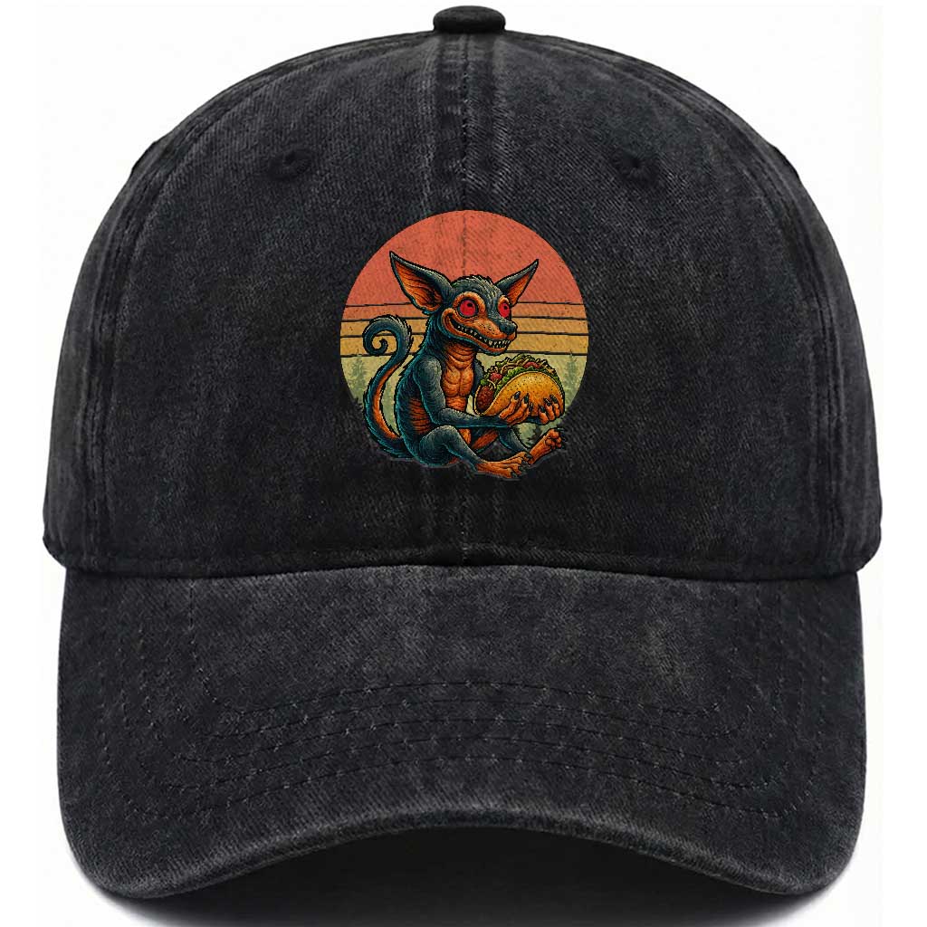 Funny Chupacabra Eat Tacos Cryptid Gift Washed Cotton Baseball Cap TS12 Print Your Wear