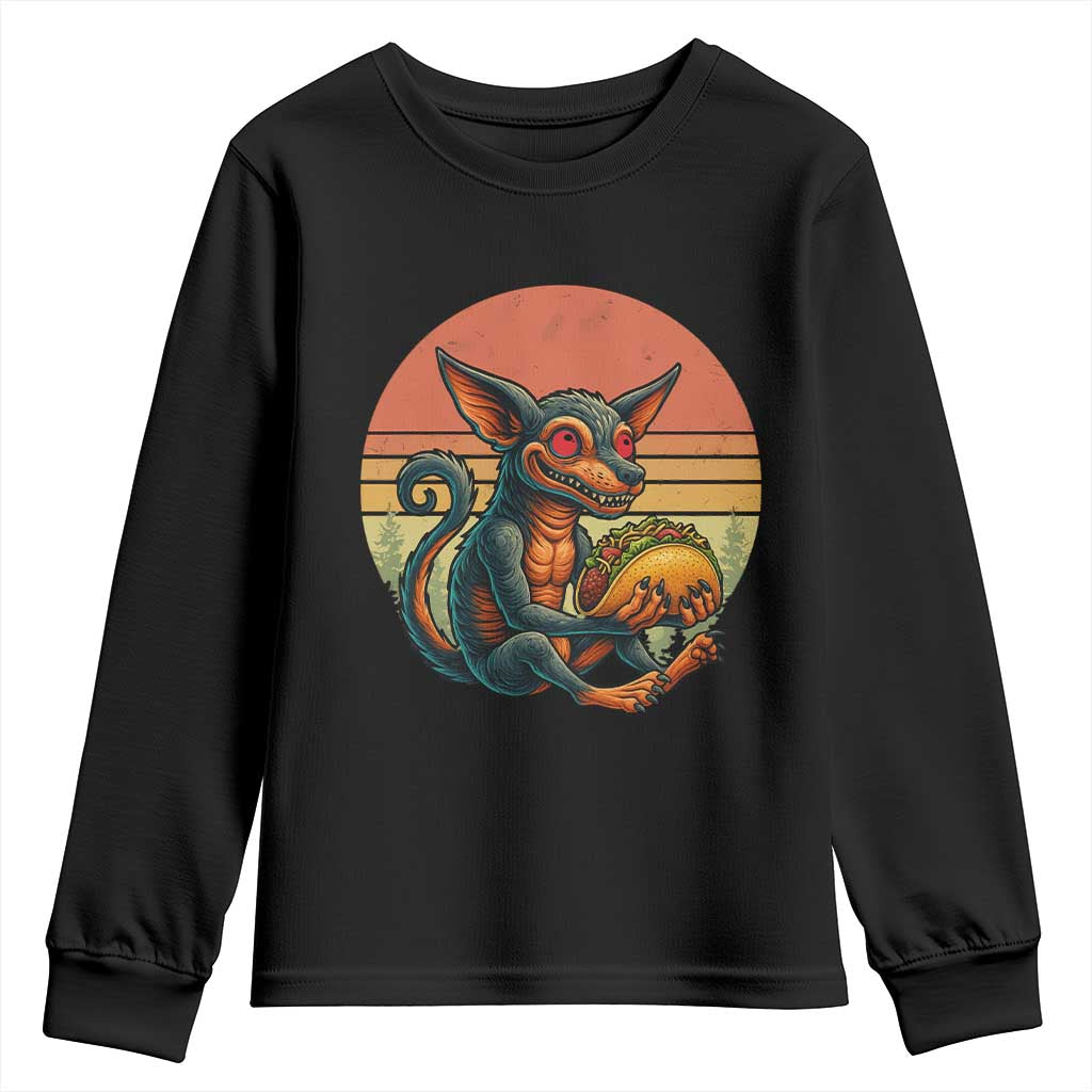 Funny Chupacabra Eat Tacos Cryptid Gift Youth Sweatshirt TS12 Black Print Your Wear