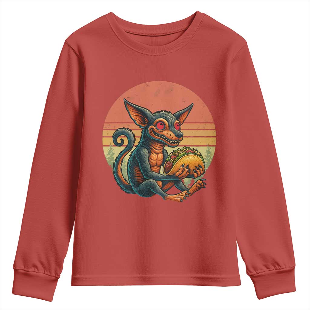 Funny Chupacabra Eat Tacos Cryptid Gift Youth Sweatshirt TS12 Red Print Your Wear