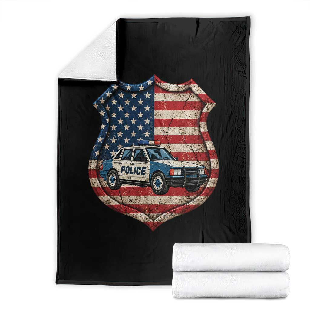 Vintage Police Shield US Flag Throw Blanket Patriotic Law Enforcement Car