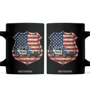 Vintage Police Shield US Flag Coffee Mug Patriotic Law Enforcement Car