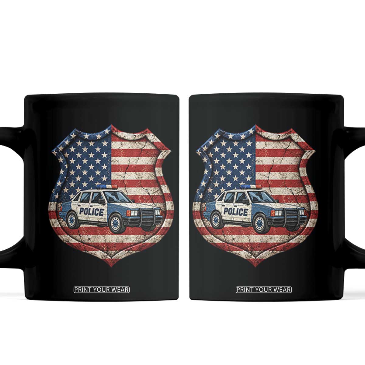 Vintage Police Shield US Flag Coffee Mug Patriotic Law Enforcement Car