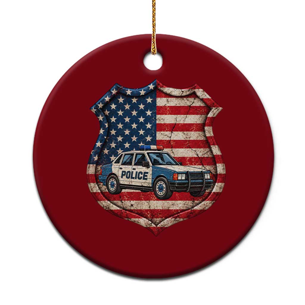 Vintage Police Shield US Flag Ceramic Ornament Patriotic Law Enforcement Car
