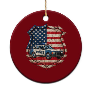 Vintage Police Shield US Flag Ceramic Ornament Patriotic Law Enforcement Car