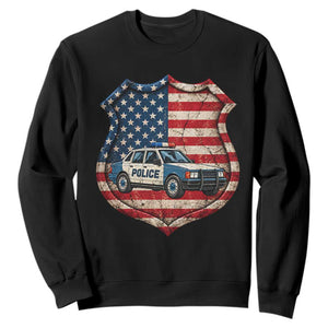 Vintage Police Shield US Flag Sweatshirt Patriotic Law Enforcement Car