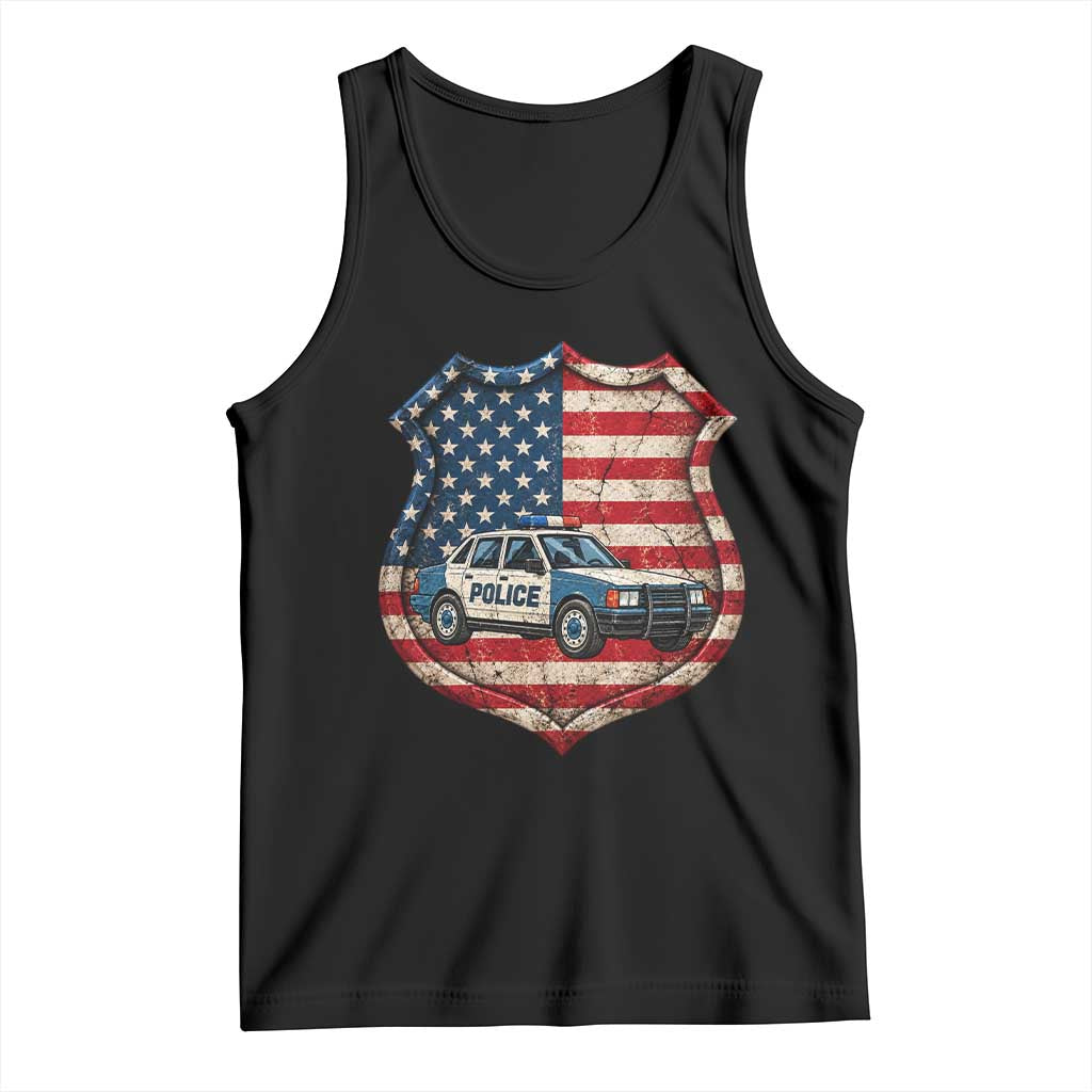 Vintage Police Shield US Flag Tank Top Patriotic Law Enforcement Car