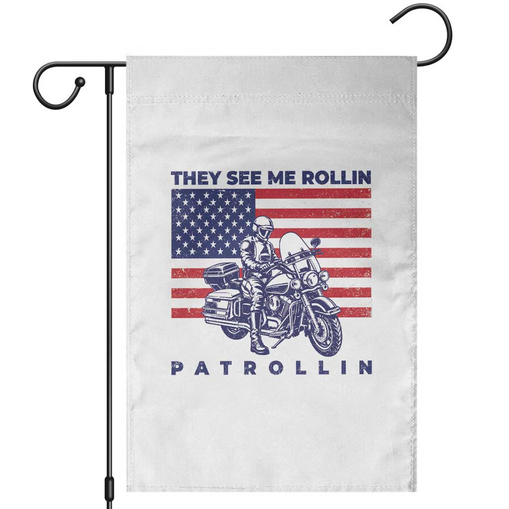 Patriotic Police Biker Motorcycle US Flag Garden Flag They See Me Rollin Patrollin