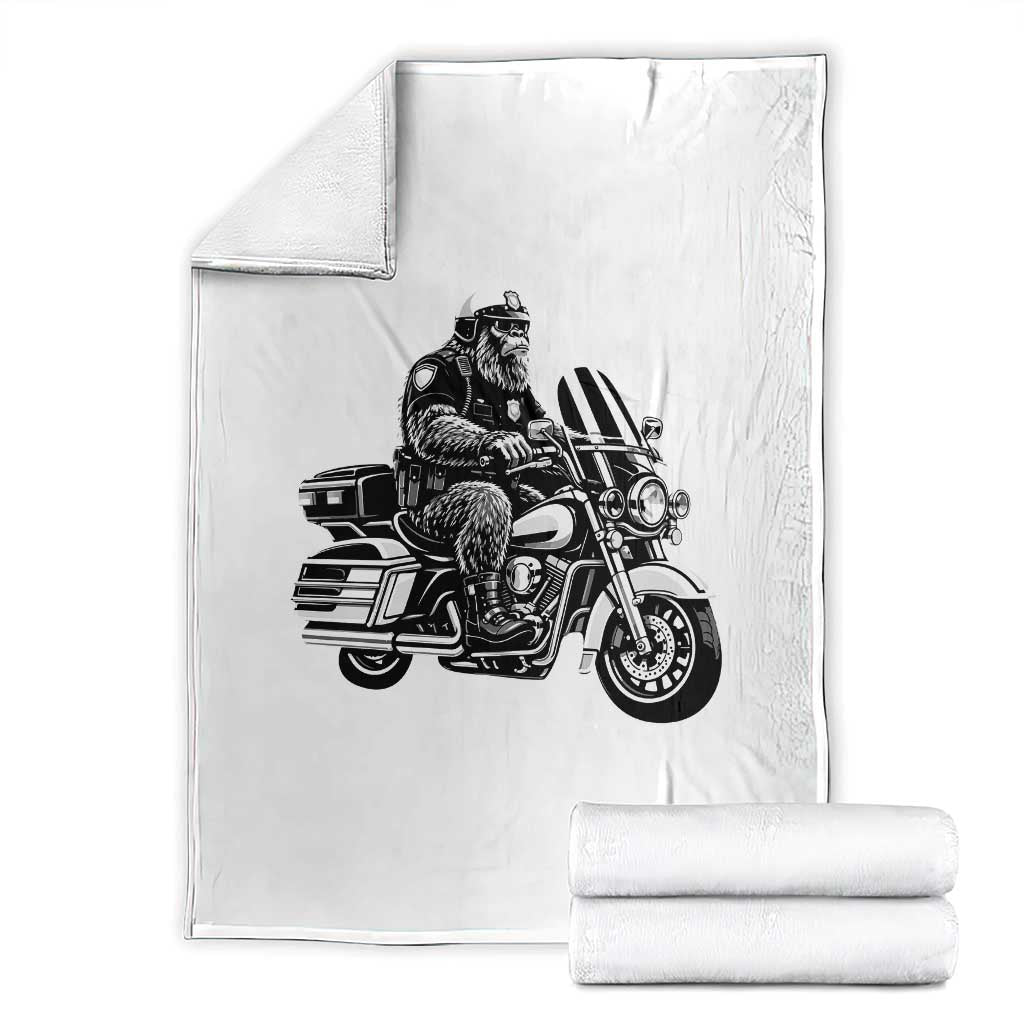 Funny Bigfoot Police Riding Motorcycle Patrol Biker Cryptid Throw Blanket