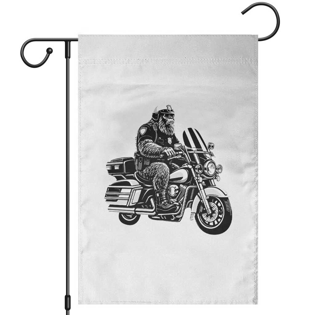 Funny Bigfoot Police Riding Motorcycle Patrol Biker Cryptid Garden Flag