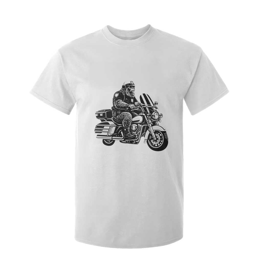 Funny Bigfoot Police Riding Motorcycle Patrol Biker Cryptid T Shirt For Kid