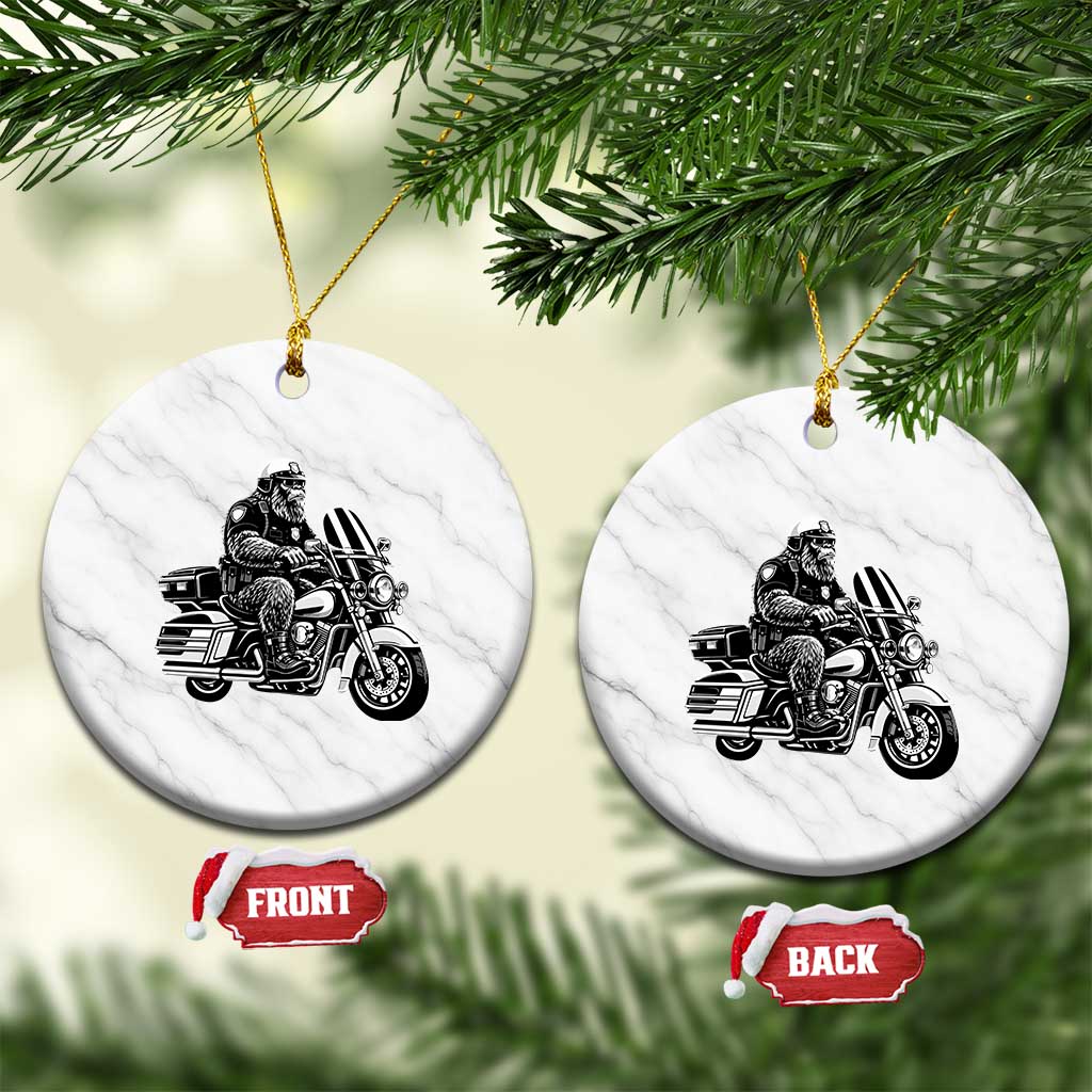Funny Bigfoot Police Riding Motorcycle Patrol Biker Cryptid Ceramic Ornament