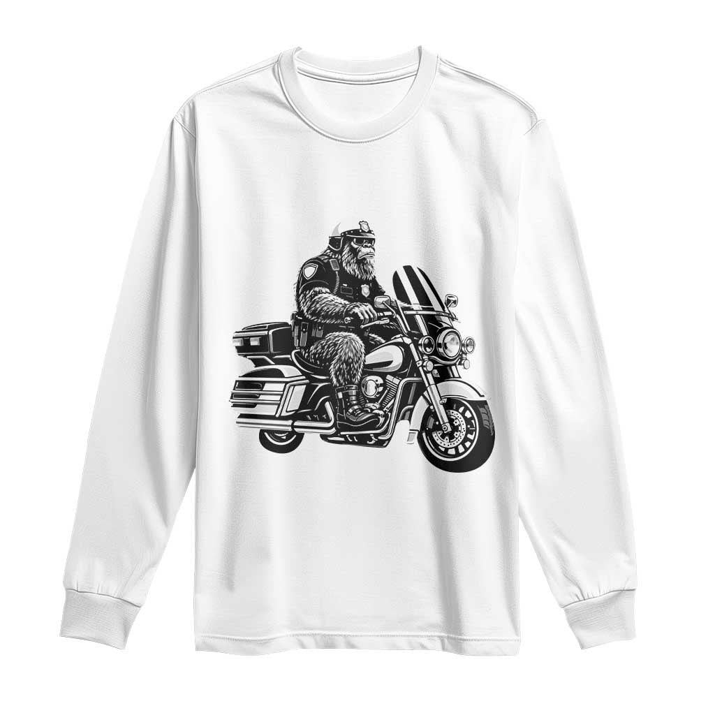 Funny Bigfoot Police Riding Motorcycle Patrol Biker Cryptid Long Sleeve Shirt