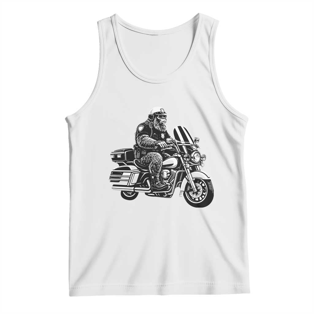 Funny Bigfoot Police Riding Motorcycle Patrol Biker Cryptid Tank Top