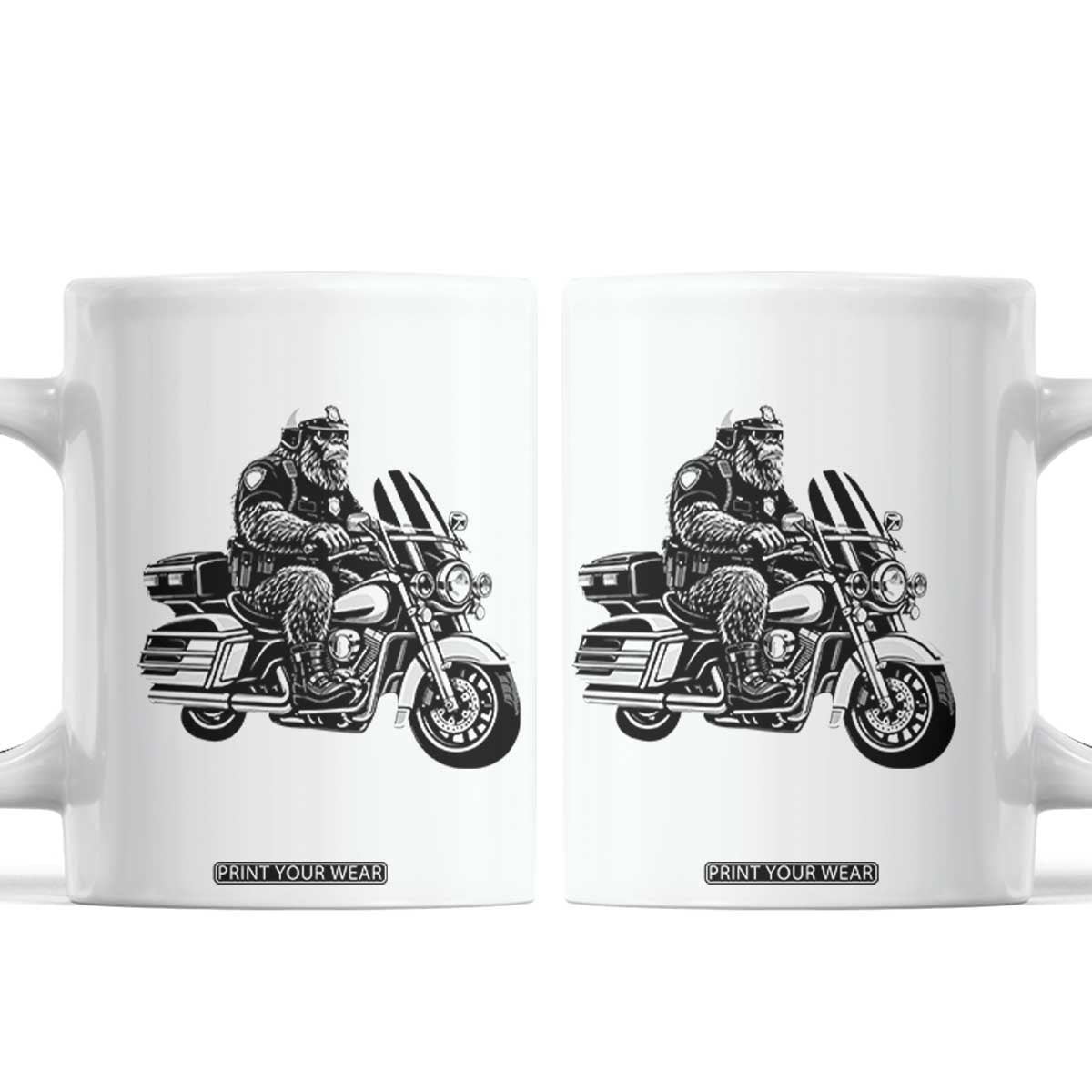 Funny Bigfoot Police Riding Motorcycle Patrol Biker Cryptid Coffee Mug