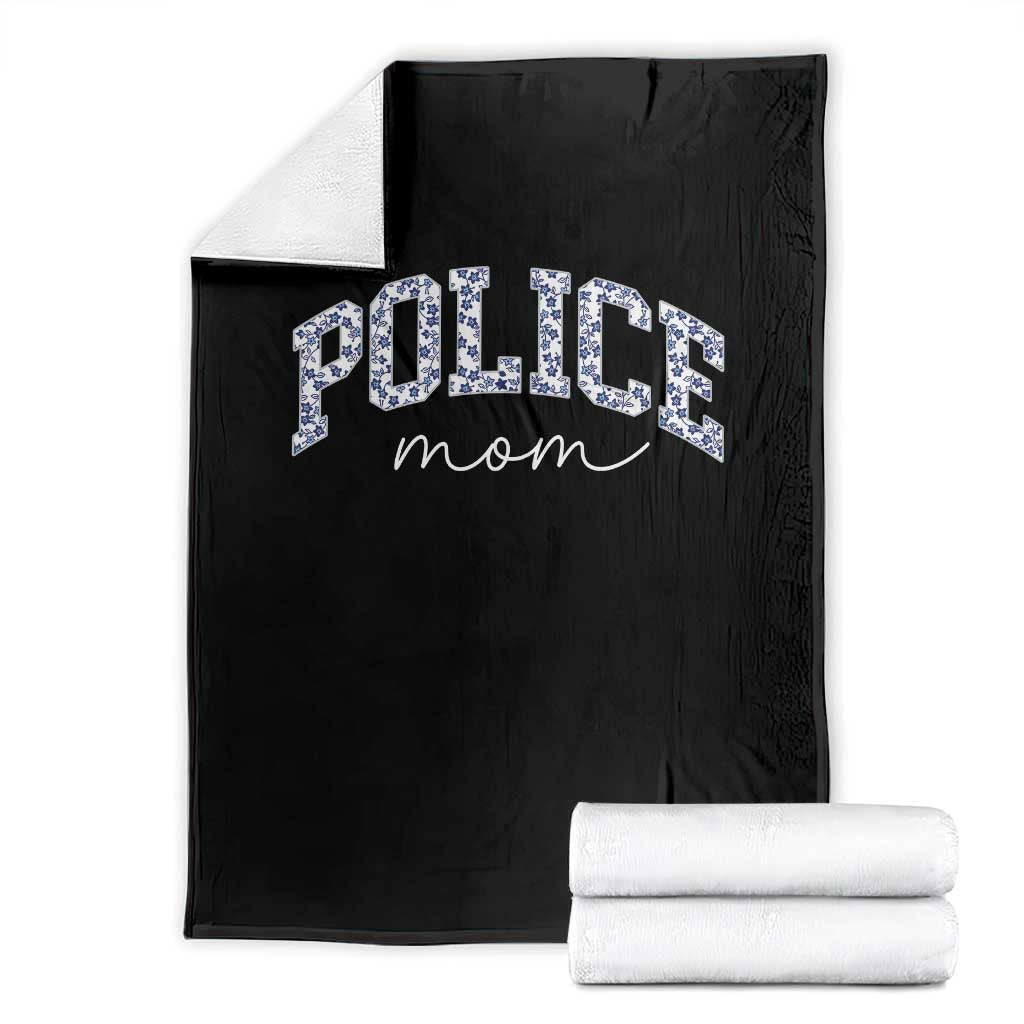 Police Mom Blue Floral Coquette Throw Blanket Law Enforcement Gift