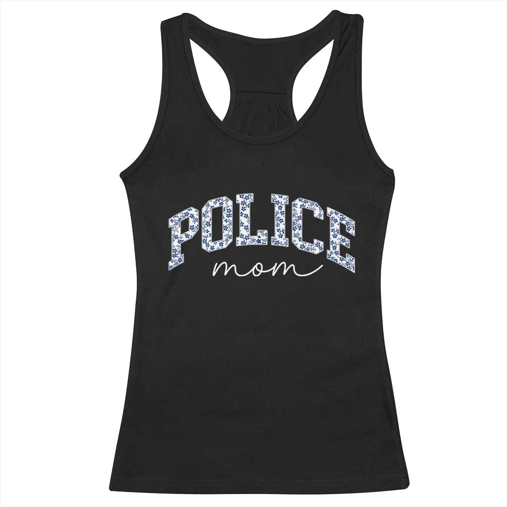 Police Mom Blue Floral Coquette Racerback Tank Top Law Enforcement Gift