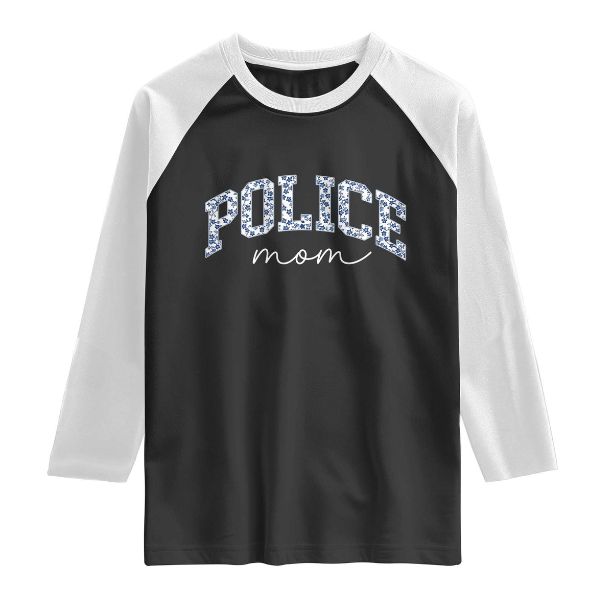 Police Mom Blue Floral Coquette Raglan Shirt Law Enforcement Gift