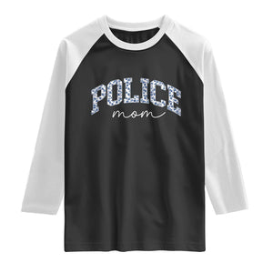 Police Mom Blue Floral Coquette Raglan Shirt Law Enforcement Gift