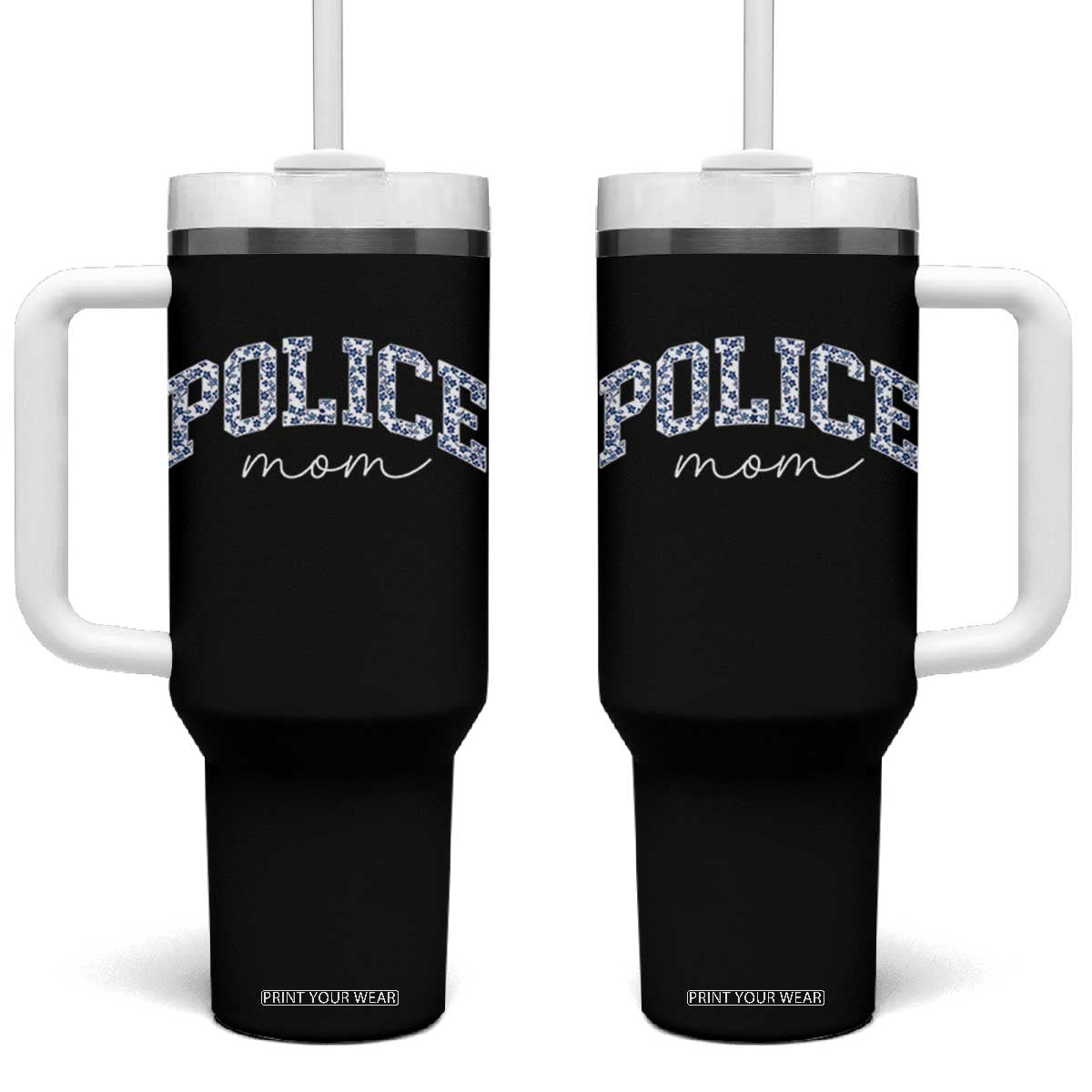 Police Mom Blue Floral Coquette Tumbler With Handle Law Enforcement Gift