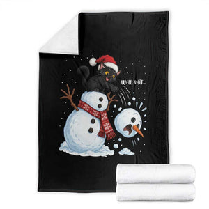 Funny Well Shit Black Cat Throw Blanket Knocking Over Snowman Head Christmas