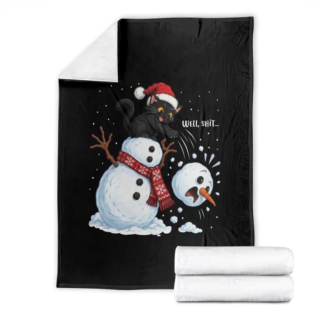 Funny Well Shit Black Cat Throw Blanket Knocking Over Snowman Head Christmas