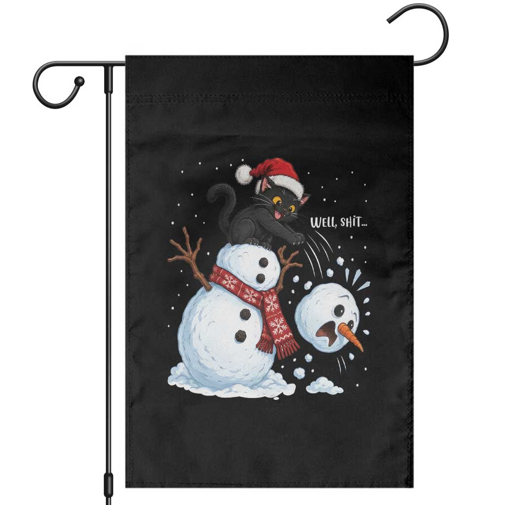 Funny Well Shit Black Cat Garden Flag Knocking Over Snowman Head Christmas