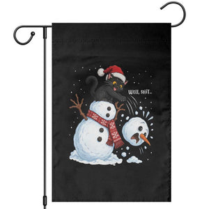 Funny Well Shit Black Cat Garden Flag Knocking Over Snowman Head Christmas