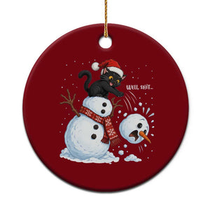 Funny Well Shit Black Cat Ceramic Ornament Knocking Over Snowman Head Christmas