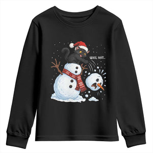 Funny Well Shit Black Cat Youth Sweatshirt Knocking Over Snowman Head Christmas