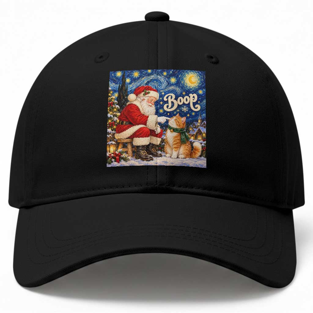 Santa Cat Nose Boop Starry Night Baseball Cap Funny Christmas Gift