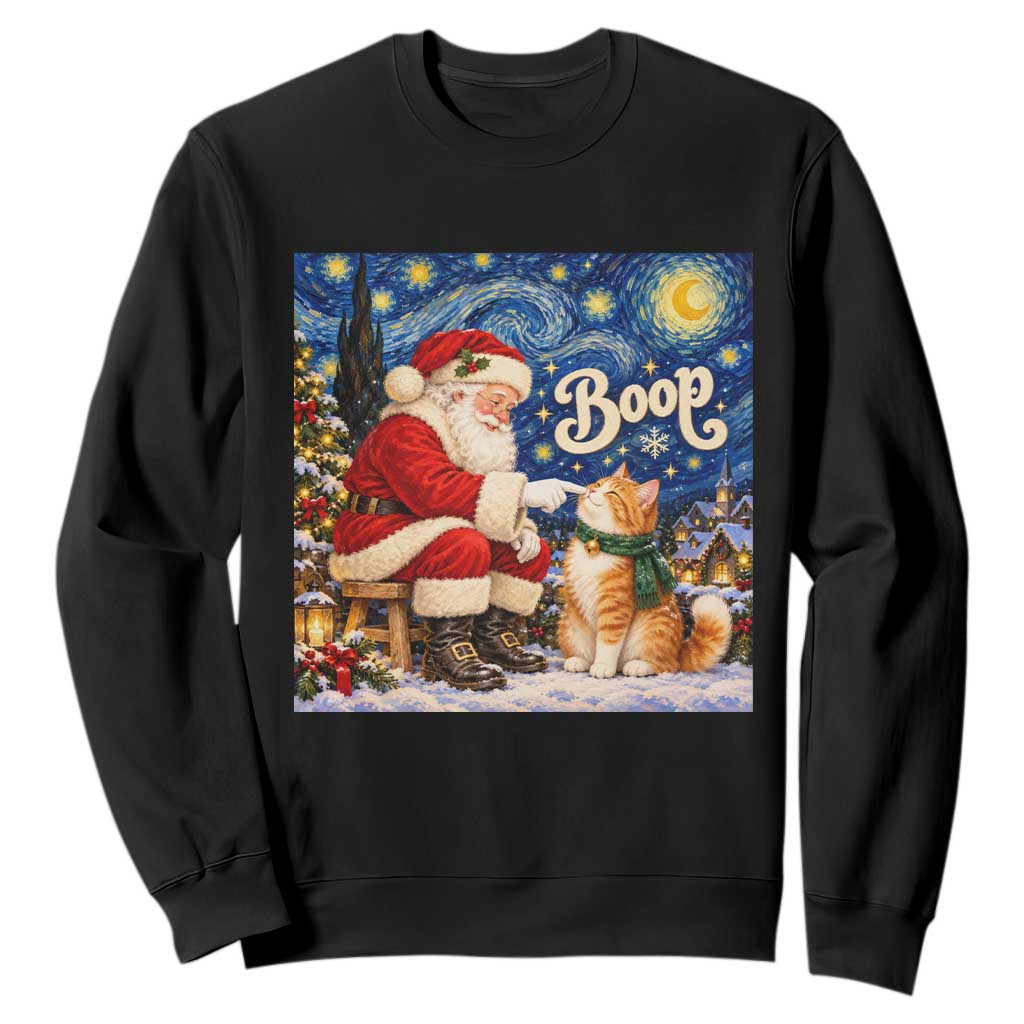 Santa Cat Nose Boop Starry Night Sweatshirt Funny Christmas Gift