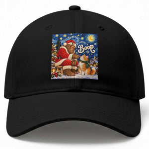 Santa Bigfoot Cat Nose Boop Starry Night Baseball Cap Funny Christmas Gift