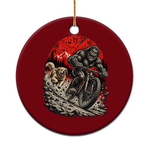 Funny Retriever Dog Chasing Bigfoot Ceramic Ornament Mountain Biker Adventure