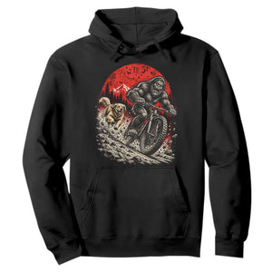 Funny Retriever Dog Chasing Bigfoot Hoodie Mountain Biker Adventure
