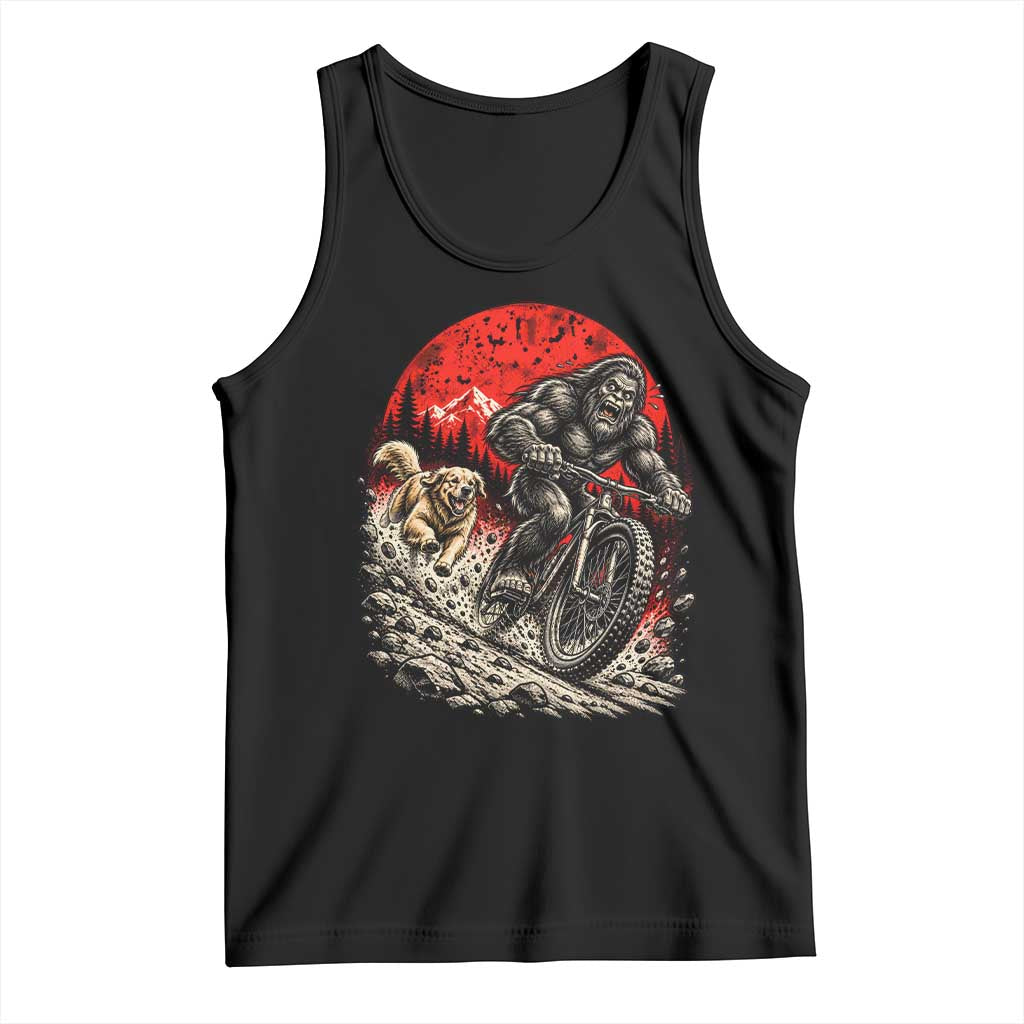 Funny Retriever Dog Chasing Bigfoot Tank Top Mountain Biker Adventure