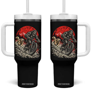 Funny Retriever Dog Chasing Bigfoot Tumbler With Handle Mountain Biker Adventure