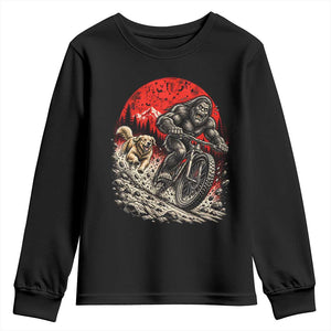 Funny Retriever Dog Chasing Bigfoot Youth Sweatshirt Mountain Biker Adventure