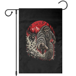 Black Labrador Chasing Bigfoot Garden Flag Funny Running Cryptid Adventure