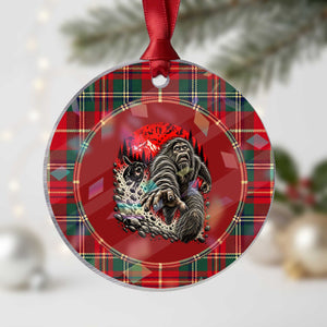 Black Labrador Chasing Bigfoot Holographic Acrylic Ornament Funny Running Cryptid Adventure