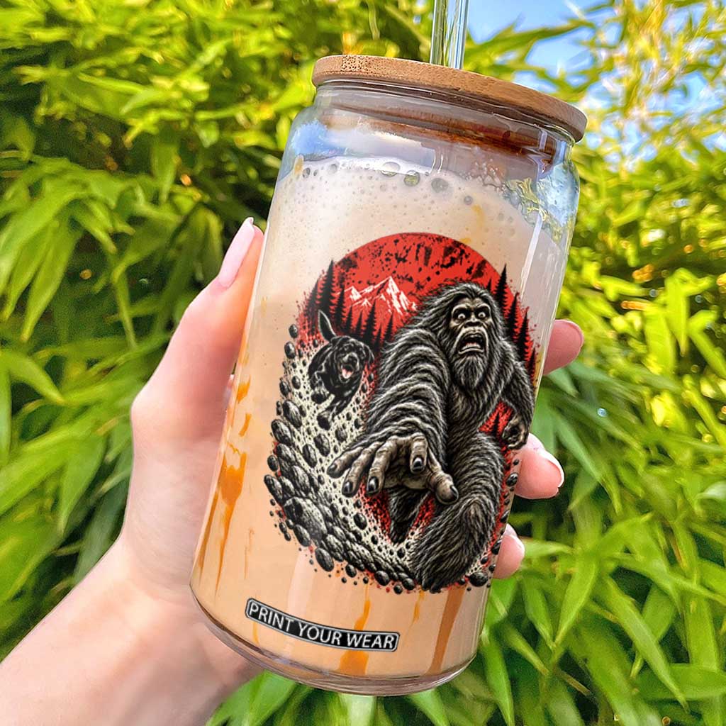 Black Labrador Chasing Bigfoot Glass Can Funny Running Cryptid Adventure