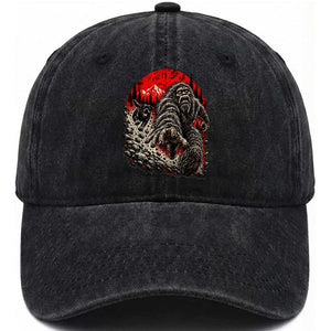 Black Labrador Chasing Bigfoot Washed Cotton Baseball Cap Funny Running Cryptid Adventure