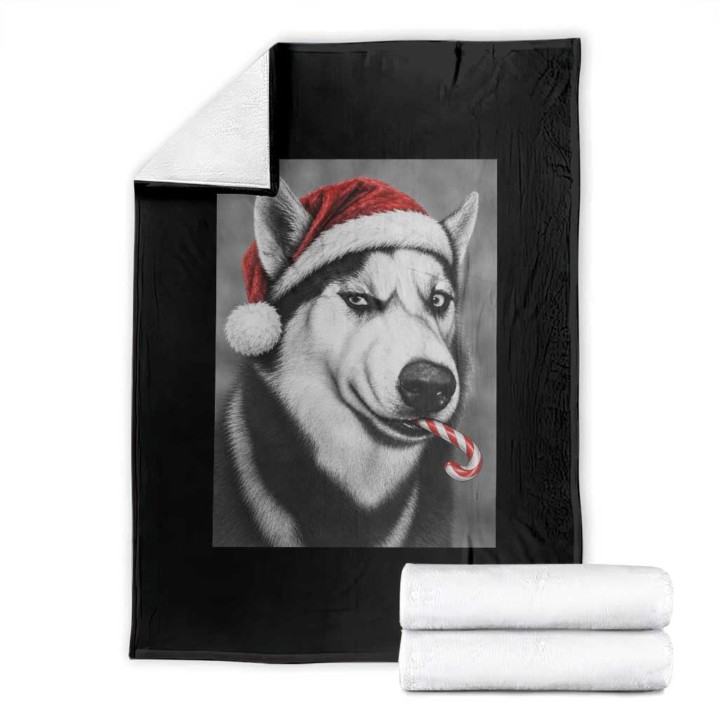 Funny Christmas Husky Candy Cane Meme Throw Blanket Santa Dog Humor