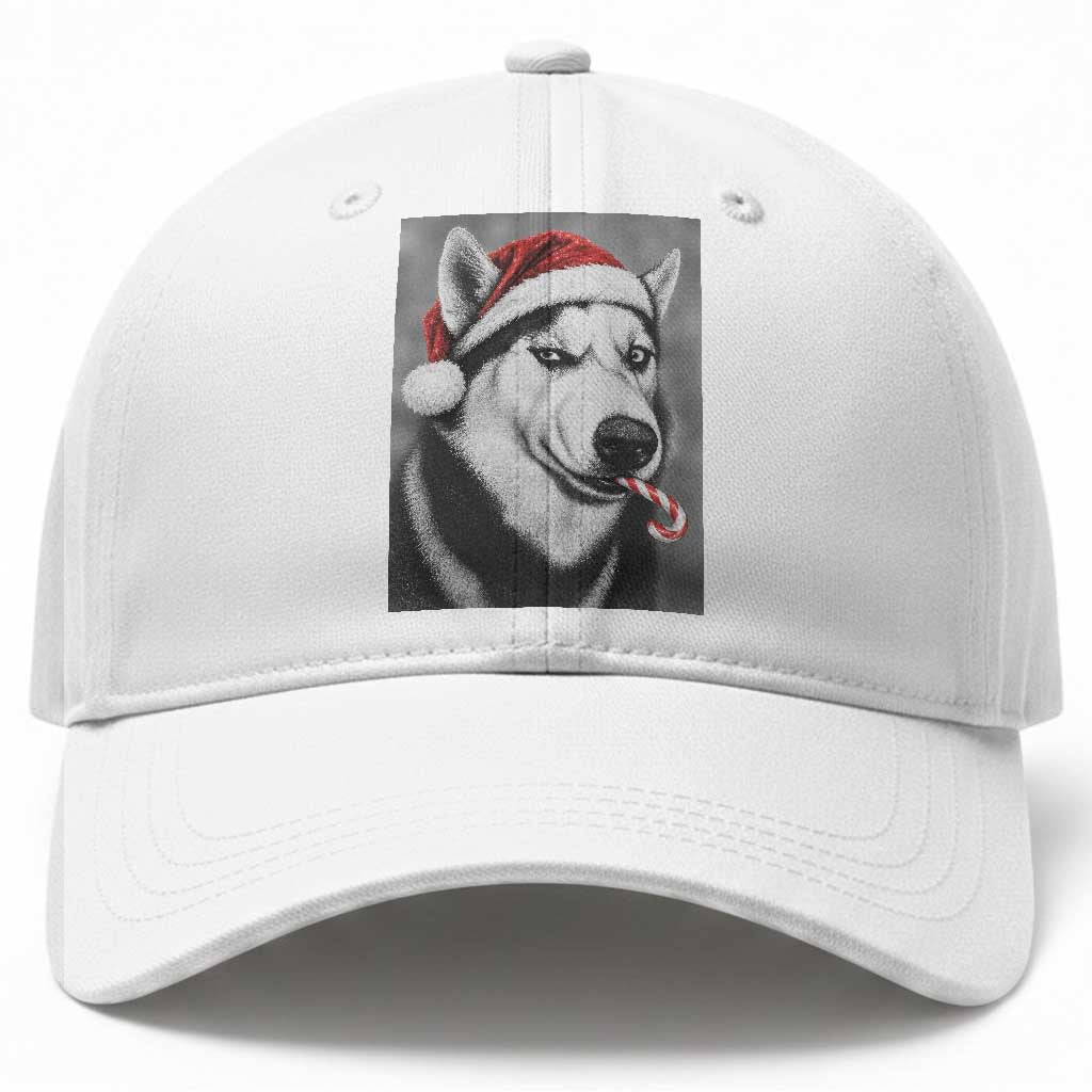 Funny Christmas Husky Candy Cane Meme Baseball Cap Santa Dog Humor