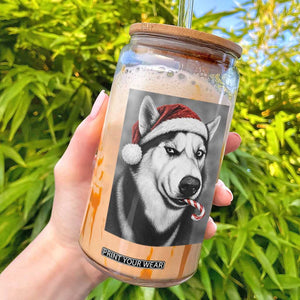 Funny Christmas Husky Candy Cane Meme Glass Can Santa Dog Humor
