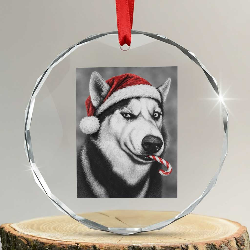 Funny Christmas Husky Candy Cane Meme Crystal Glass Ornament Santa Dog Humor