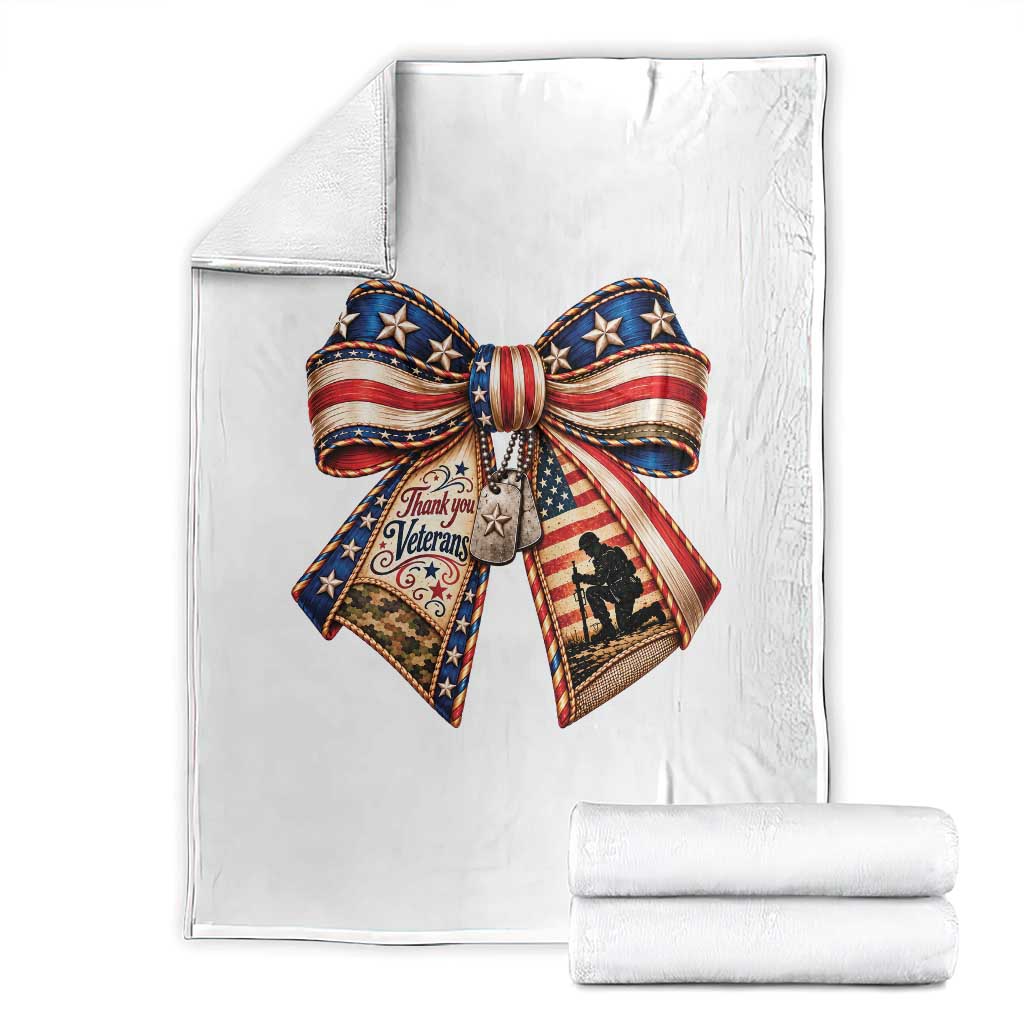 American Flag Veterans Bow Throw Blanket Thank You Military Gift